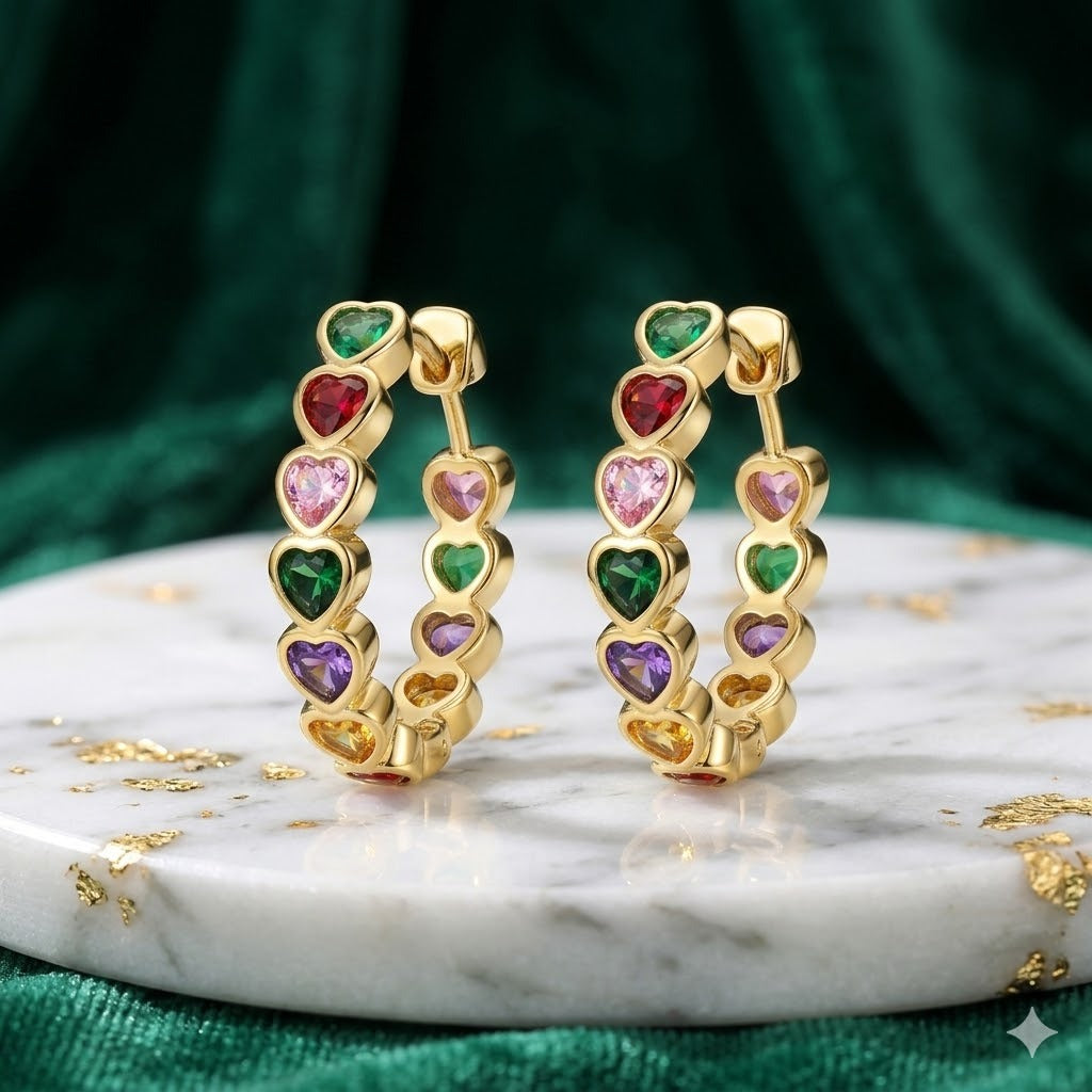 Rainbow Heart Hoop Earrings