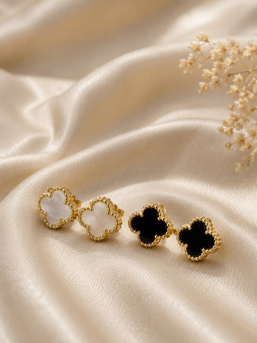 Noir Blossom Clover Earrings