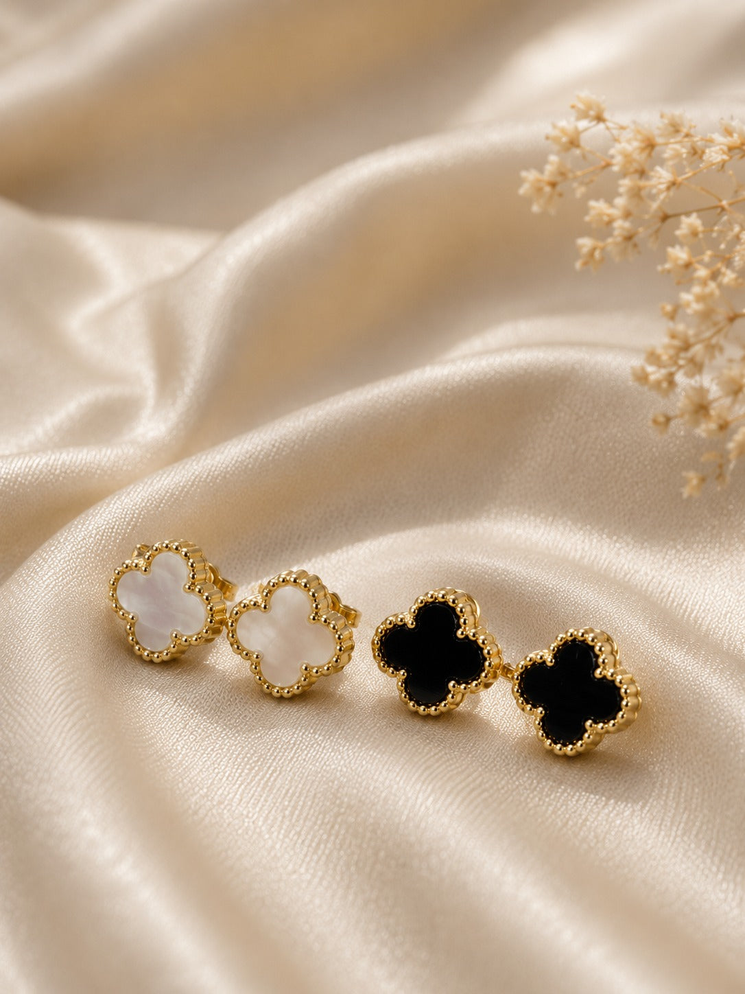 Noir Blossom Clover Earrings