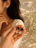 Noir Blossom Clover Earrings