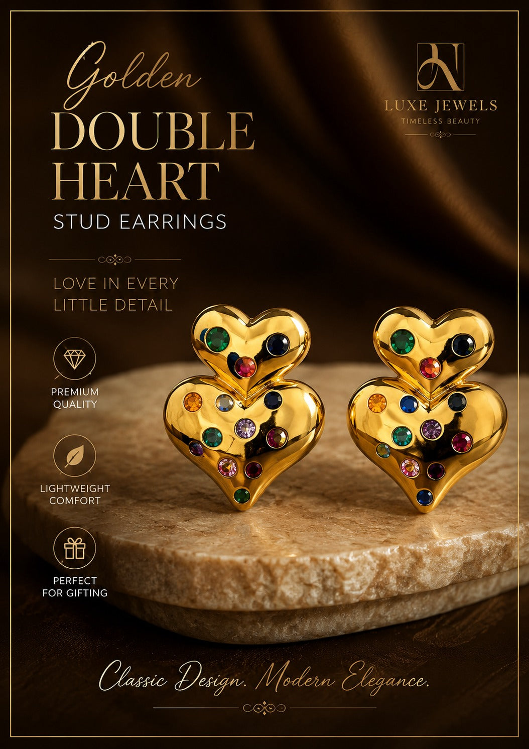 Celeste Heart Stud Earrings