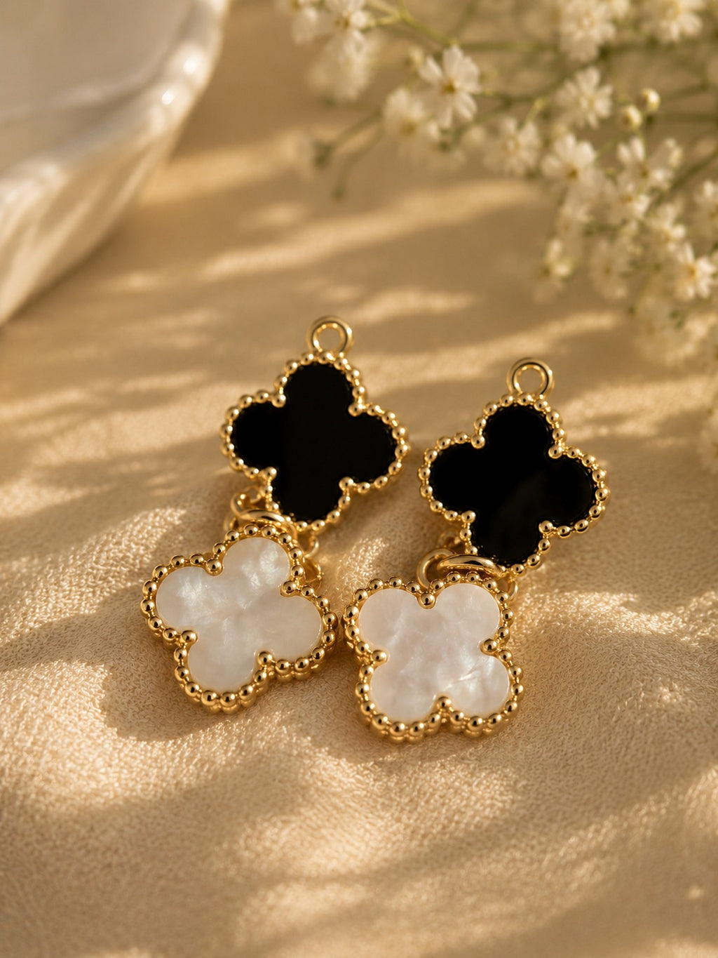 Noir Blossom Clover Earrings