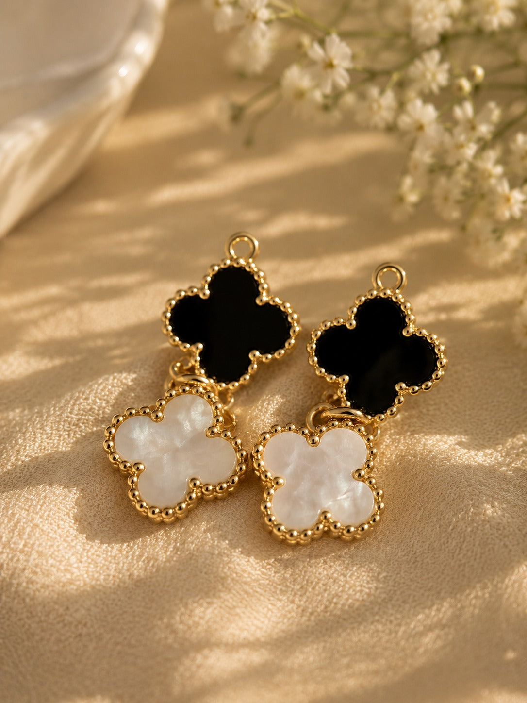 Noir Blossom Clover Earrings